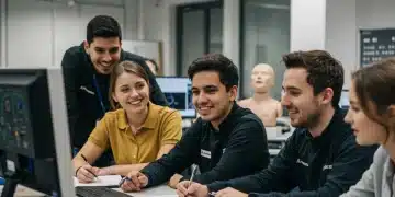 Students collaborating in a modern vocational classroom, focused on career-focused associate degrees.