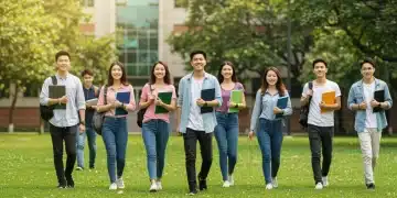 College students walking on a university campus, symbolizing educational opportunities.