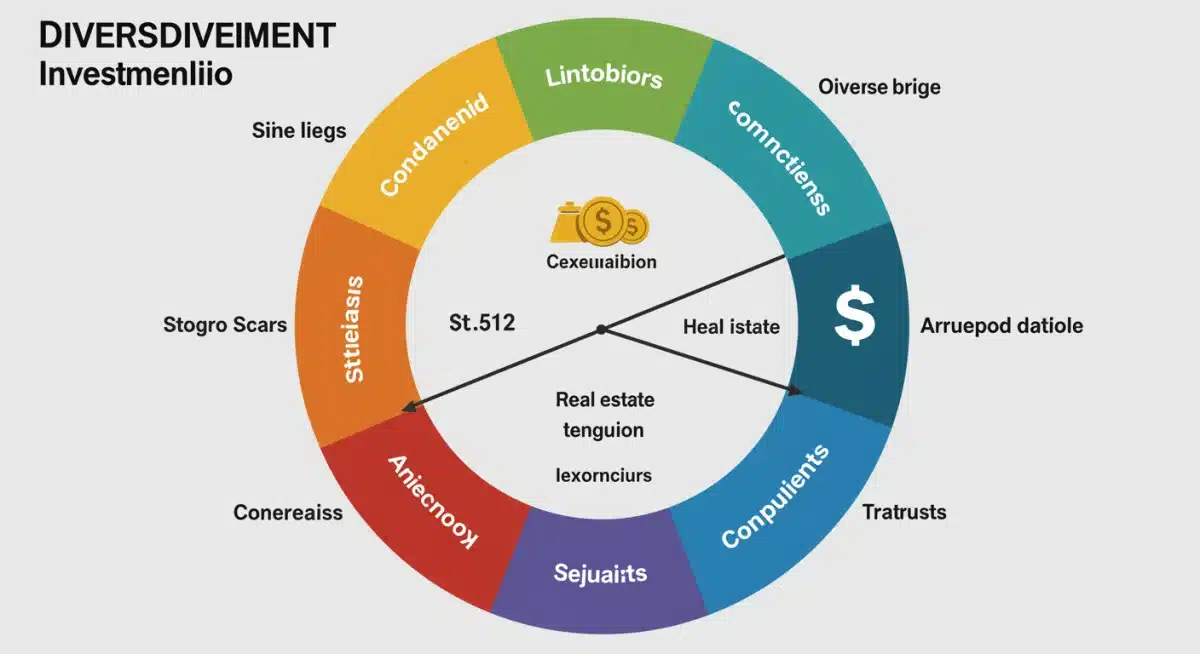 Diversified investment portfolio illustration with stocks, bonds, and real estate.