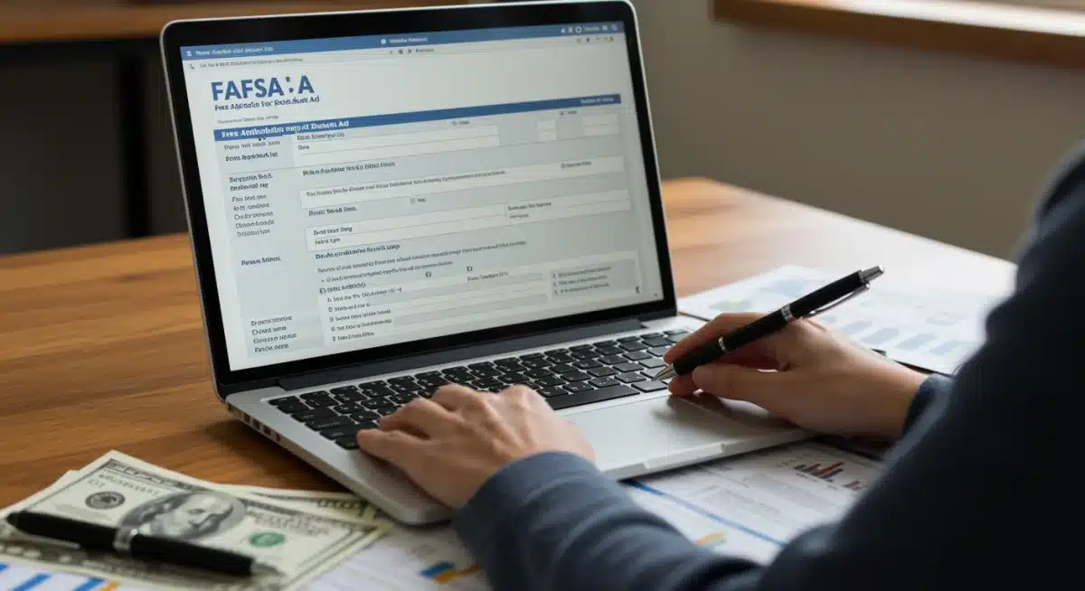Person filling out FAFSA form on laptop for financial aid application.