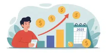 Illustration of a person optimizing retirement savings for 2025 with financial growth charts.