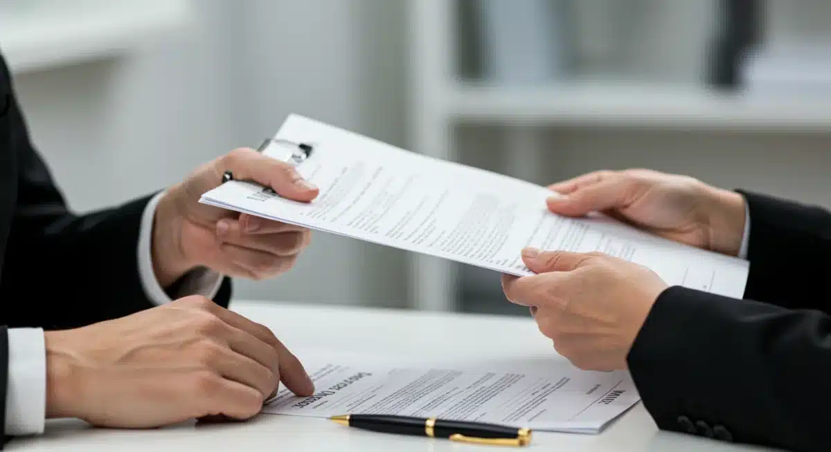 Veteran and VA representative reviewing benefits application documents.