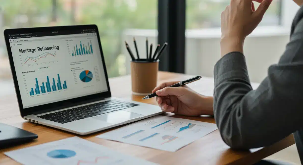 Person analyzing financial charts on a laptop for mortgage refinancing.