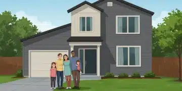 Smiling family in front of their home, representing federal housing assistance success