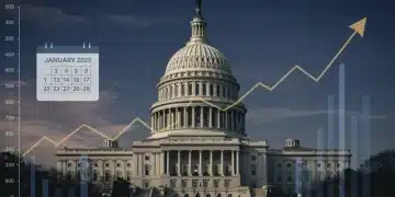 Federal Reserve building with rising interest rate graph and January 2025 calendar