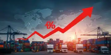 Global supply chain network with containers and ships, showing a 15% increase in disruptions for Q1 2025.