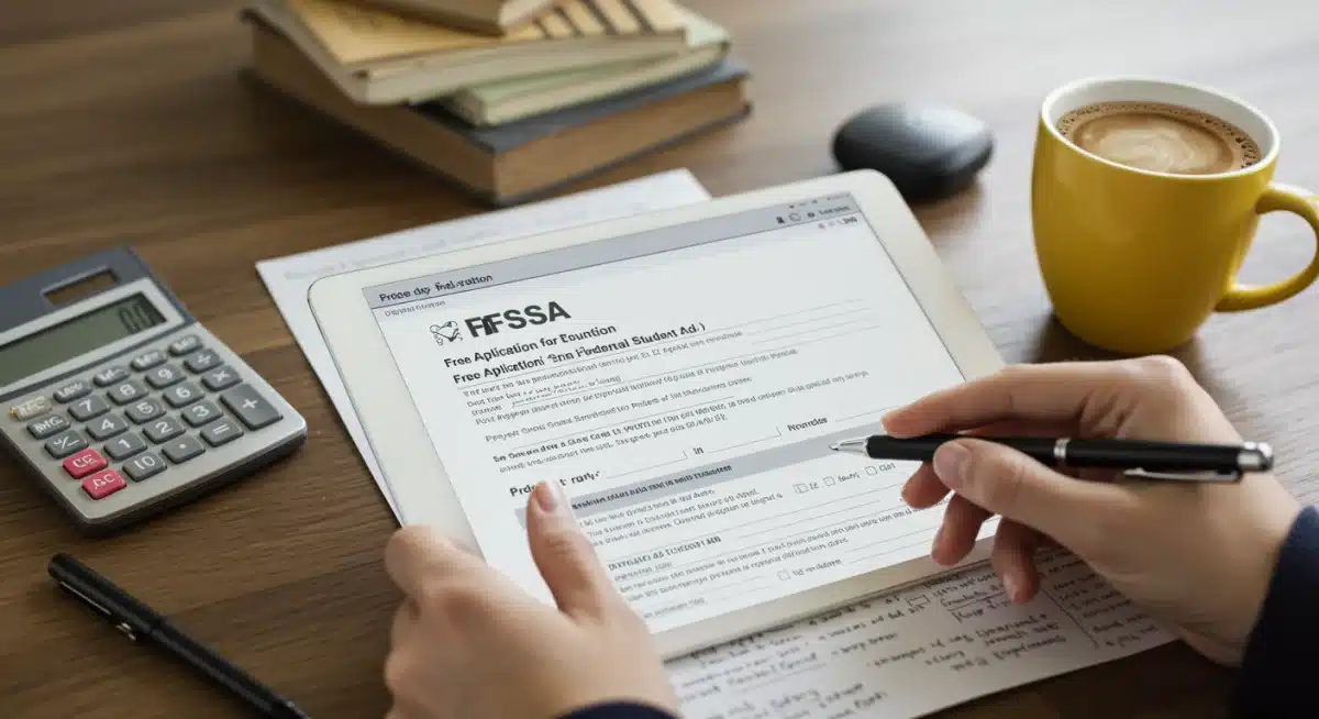 Hand filling out FAFSA form for federal educational grants