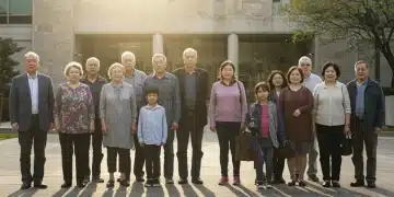 Diverse individuals standing before a government building, symbolizing new federal benefits in 2025.