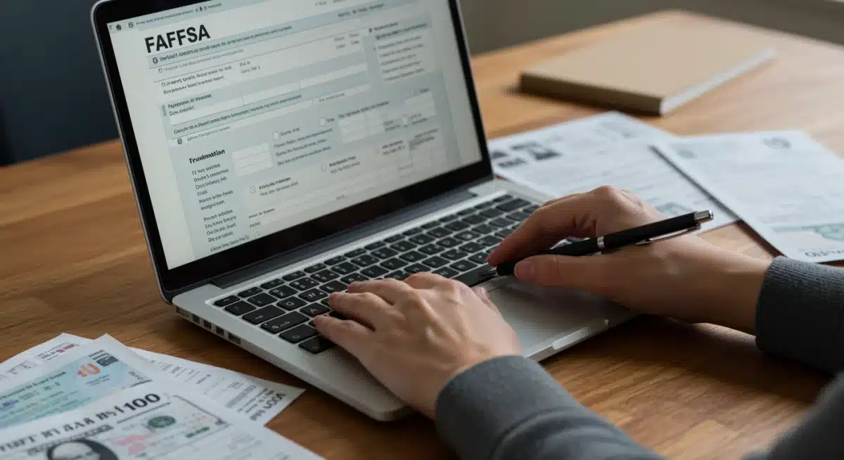 Student completing digital FAFSA form with financial documents
