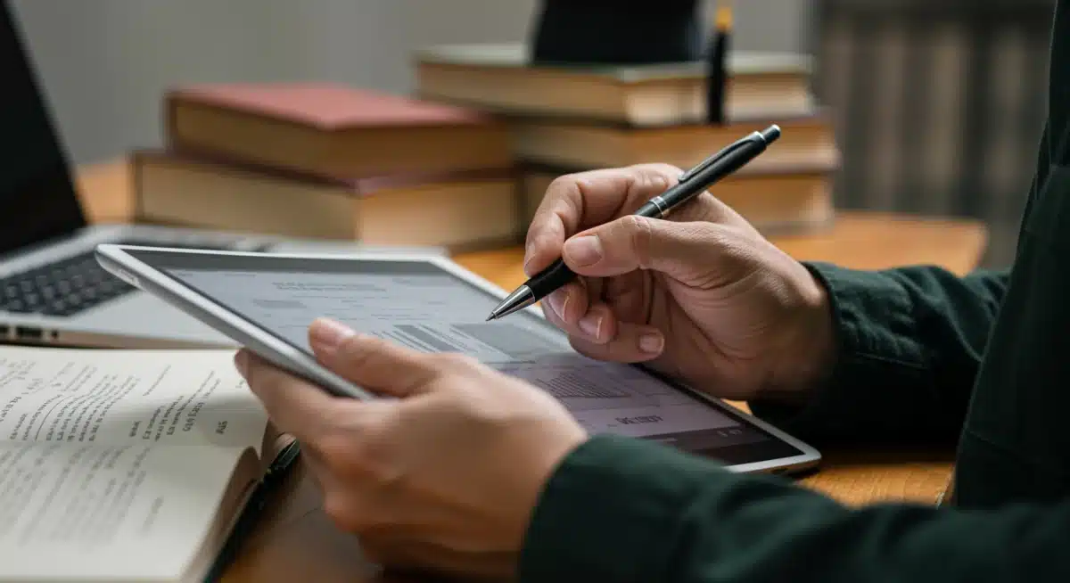 Veteran reviewing digital education benefits documents on a tablet