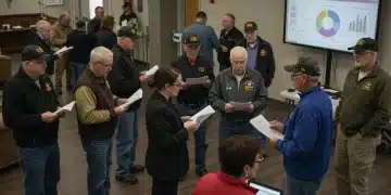 Veterans discussing 2026 benefits updates with counselors in a community center