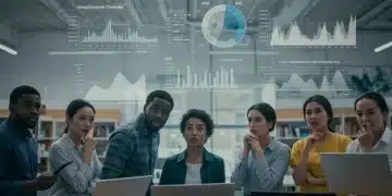 People analyzing 2026 unemployment benefit legislative changes on a digital screen, showing economic data.