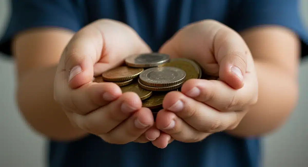 Child's hands holding coins, symbolizing financial aid