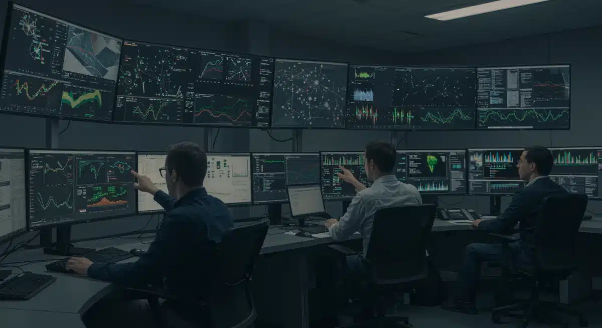 Cybersecurity analysts monitoring network for data breach threats in 2026