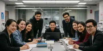 Diverse STEM students collaborating in a modern university lab, symbolizing future innovation.
