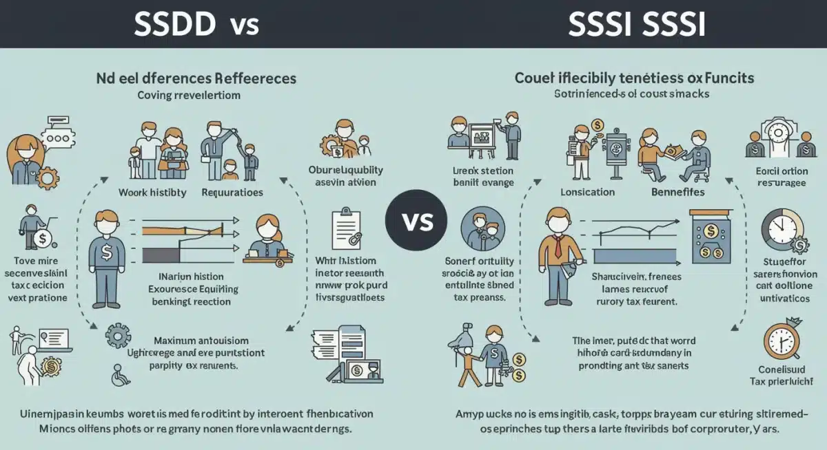 Infographic comparing SSDI and SSI eligibility and benefits.