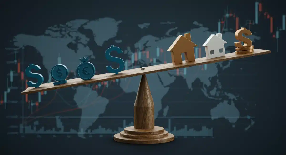 Diversified investment portfolio balancing on a scale
