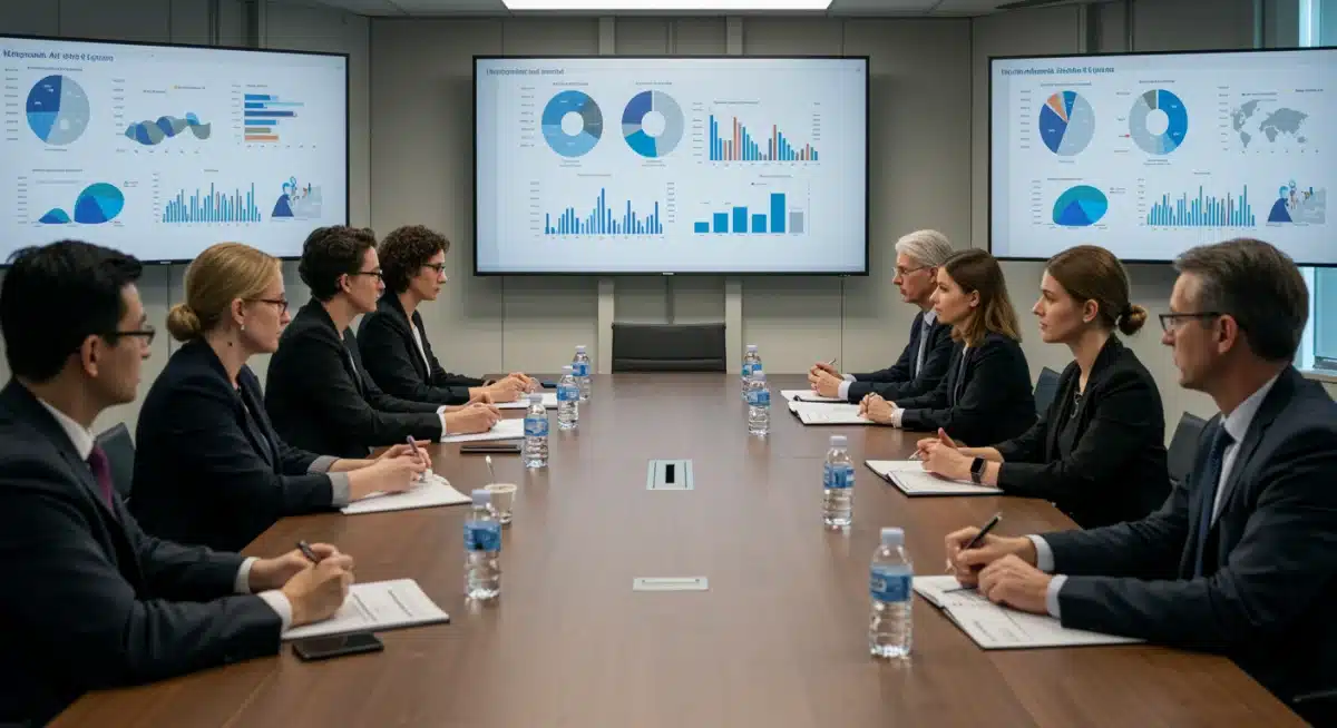 Policy makers and ethicists discussing ethical AI development strategies