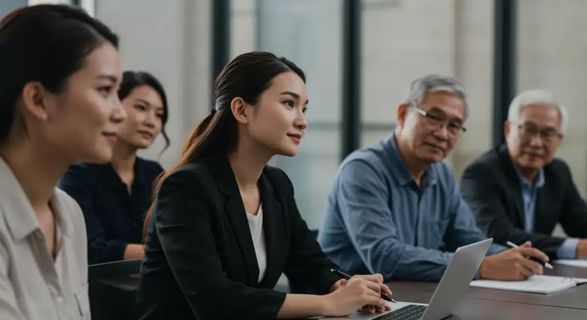 Diverse group attending a financial planning seminar on future tax implications.