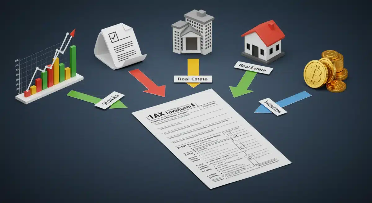 Diverse investment types leading to capital gains tax forms.