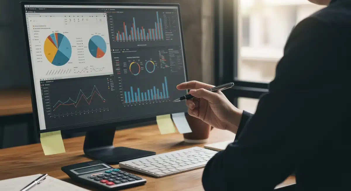 Investor analyzing financial data and charts on a computer for tax strategy.