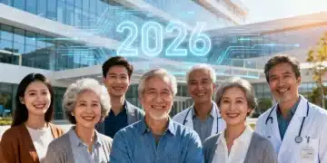 Diverse group smiling outside modern healthcare facility, representing new Medicaid eligibility.