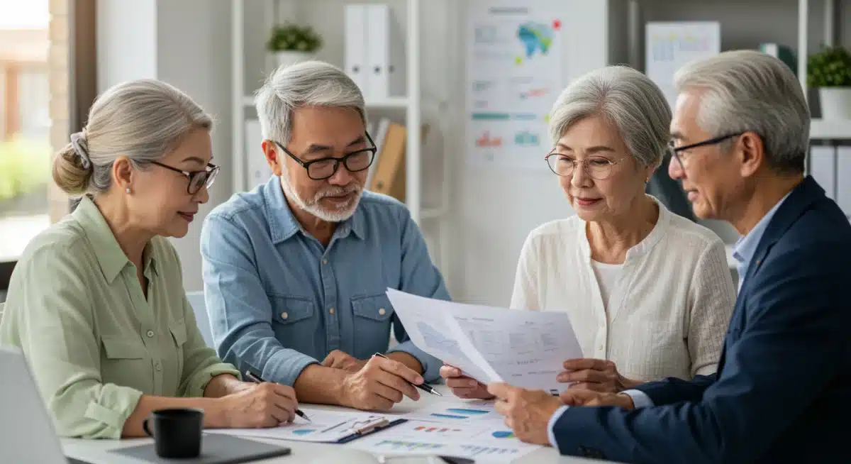 Seniors discussing financial planning with an advisor for retirement income