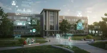 Artificial intelligence transforming US higher education admissions landscape by 2026, showing data analytics and student profiles.