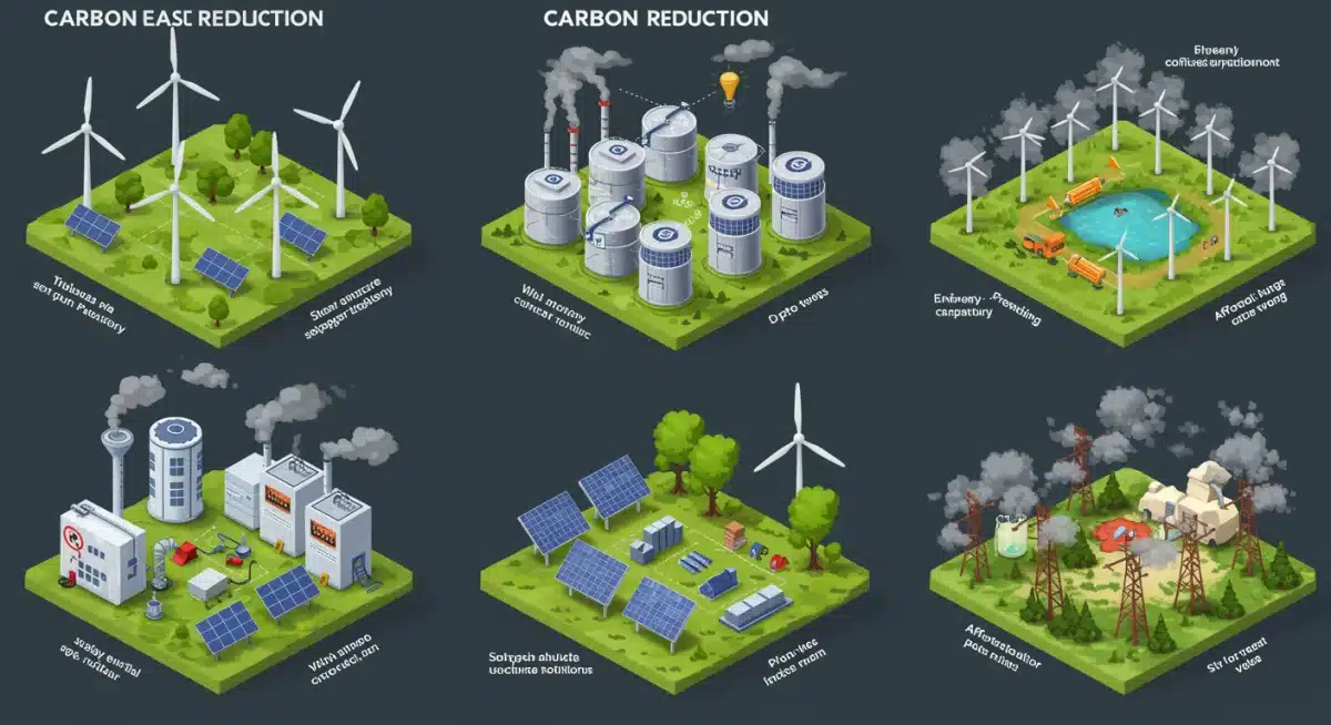 Infographic detailing diverse carbon reduction technologies and initiatives.
