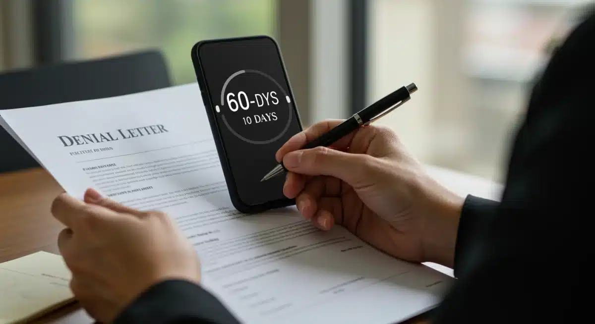 Person reviewing disability denial letter with 60-day appeal timer