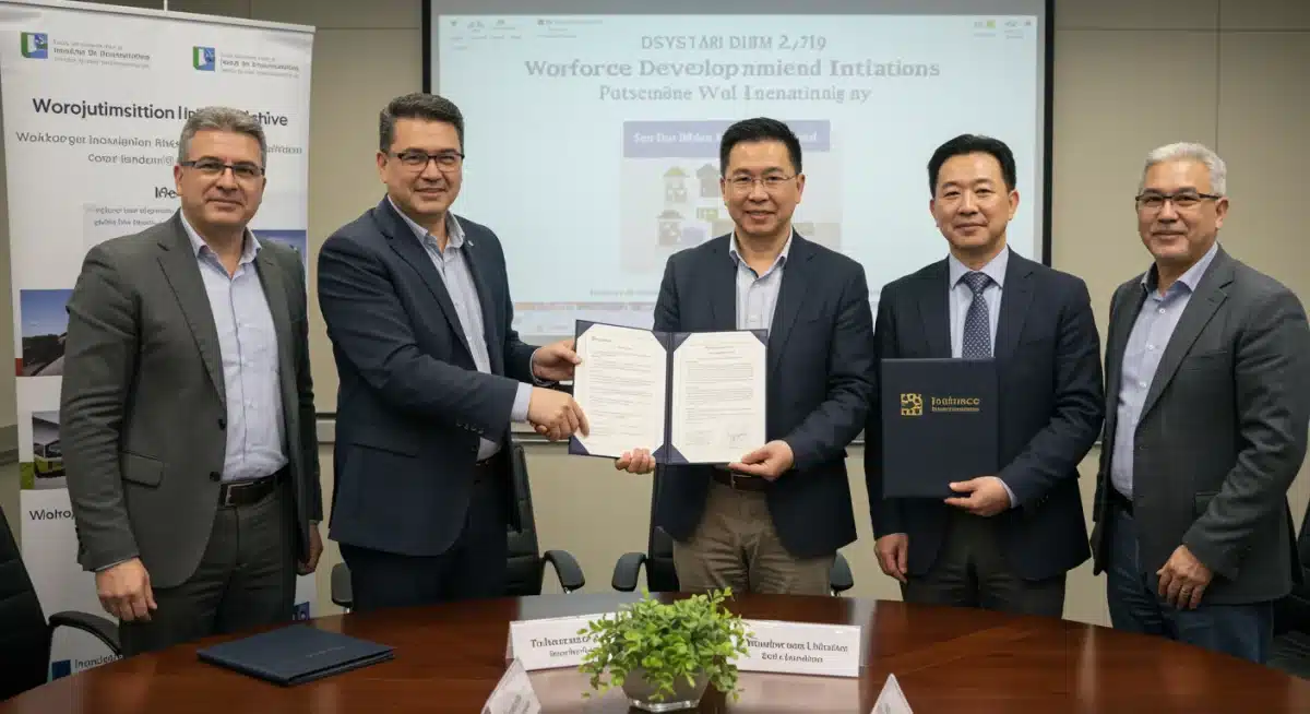 Industry and education leaders collaborating on workforce development