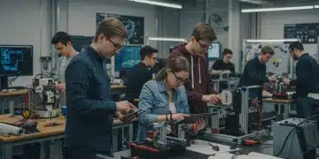 Students learning modern vocational skills in a dynamic workshop environment