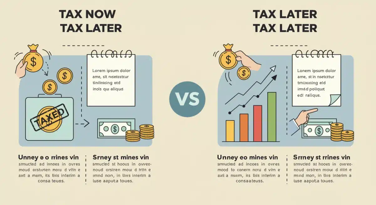 Infographic comparing tax implications of Roth and Traditional IRAs