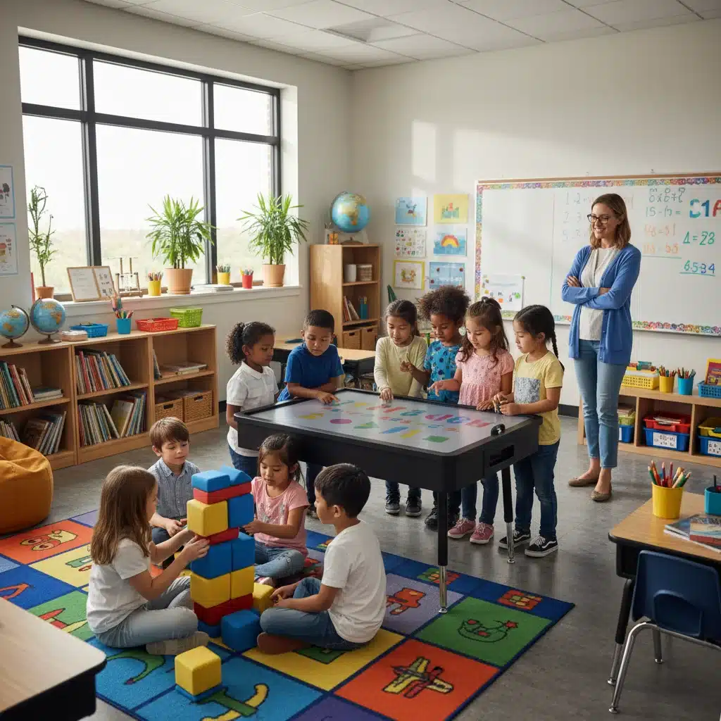 Diverse elementary students collaborating in a well-resourced classroom