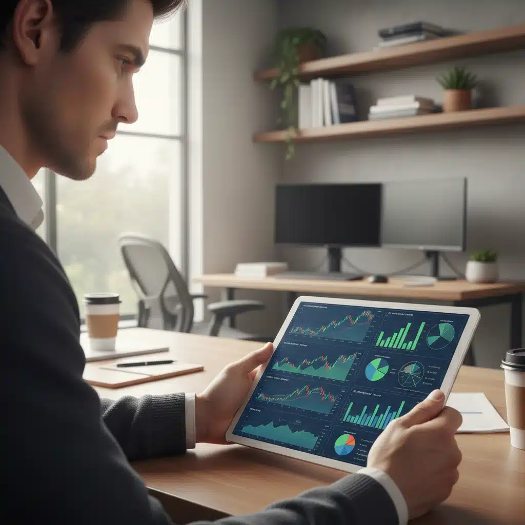 Person analyzing financial charts and economic data on a tablet for investment planning.