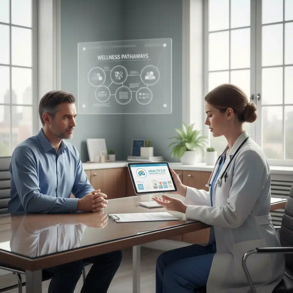 Doctor discussing healthcare options with patient under new policy
