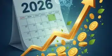 Graph showing rising interest rates for 2026 with coins and strategic financial planning tools.
