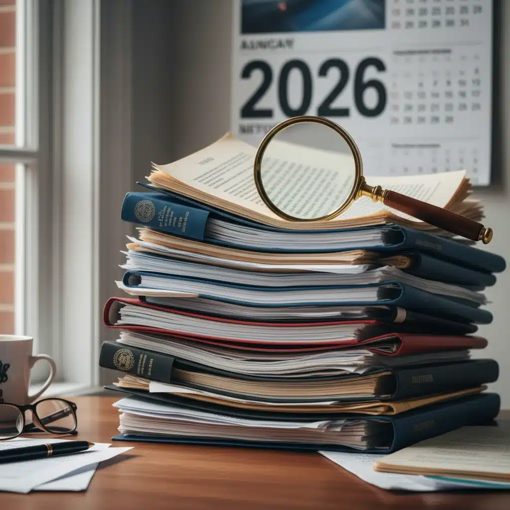 Policy documents and legislation being reviewed with a magnifying glass for 2026