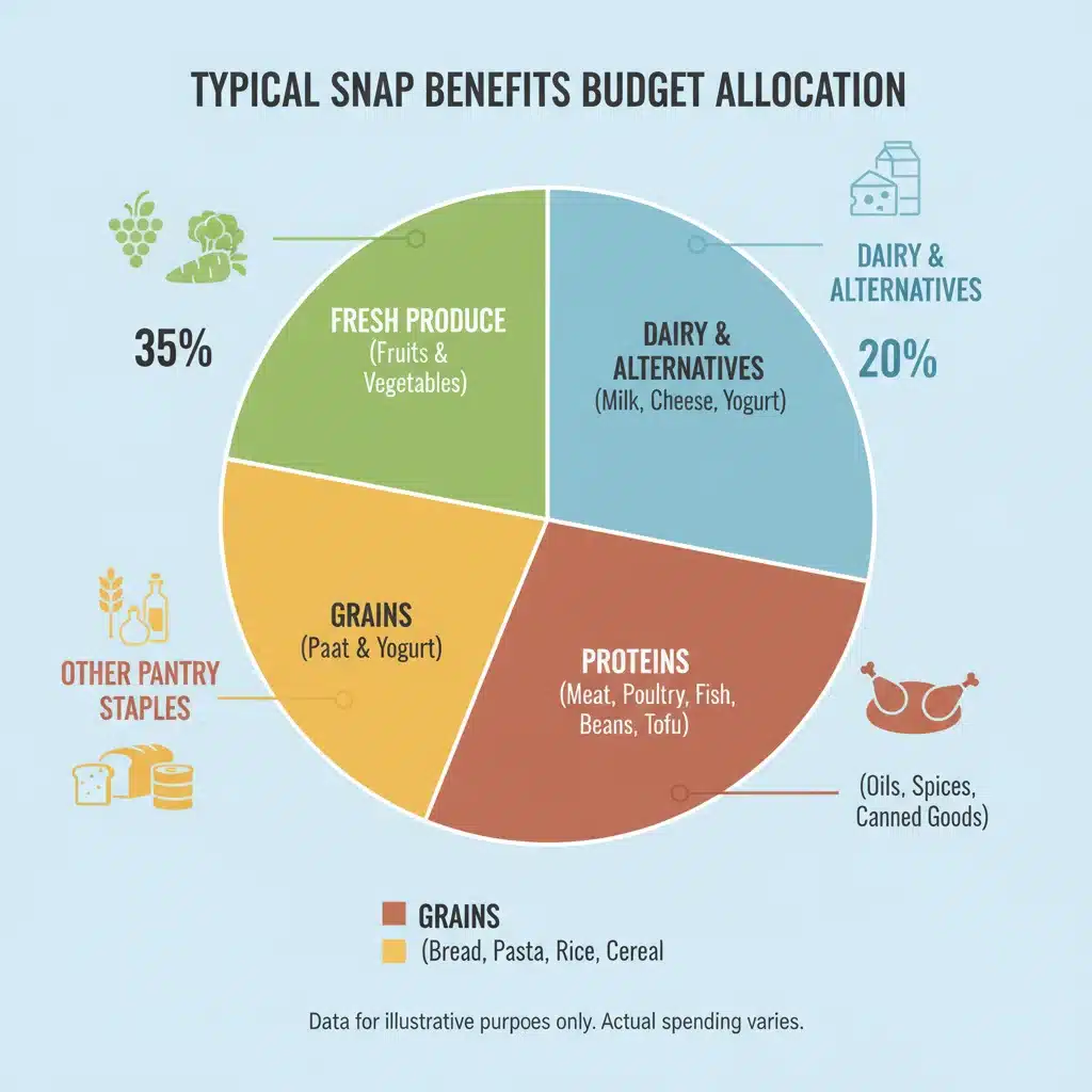 Infographic showing SNAP benefit allocation across food categories