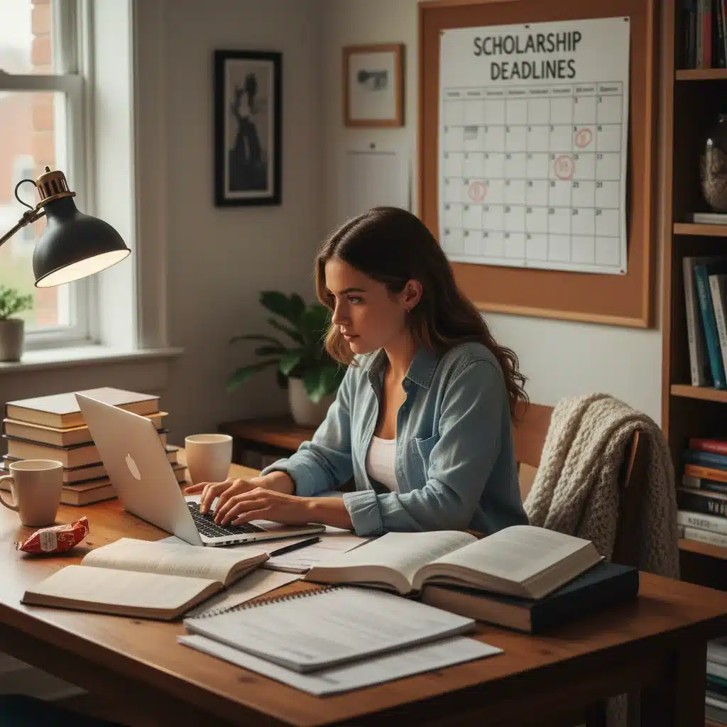 Student preparing scholarship applications on laptop