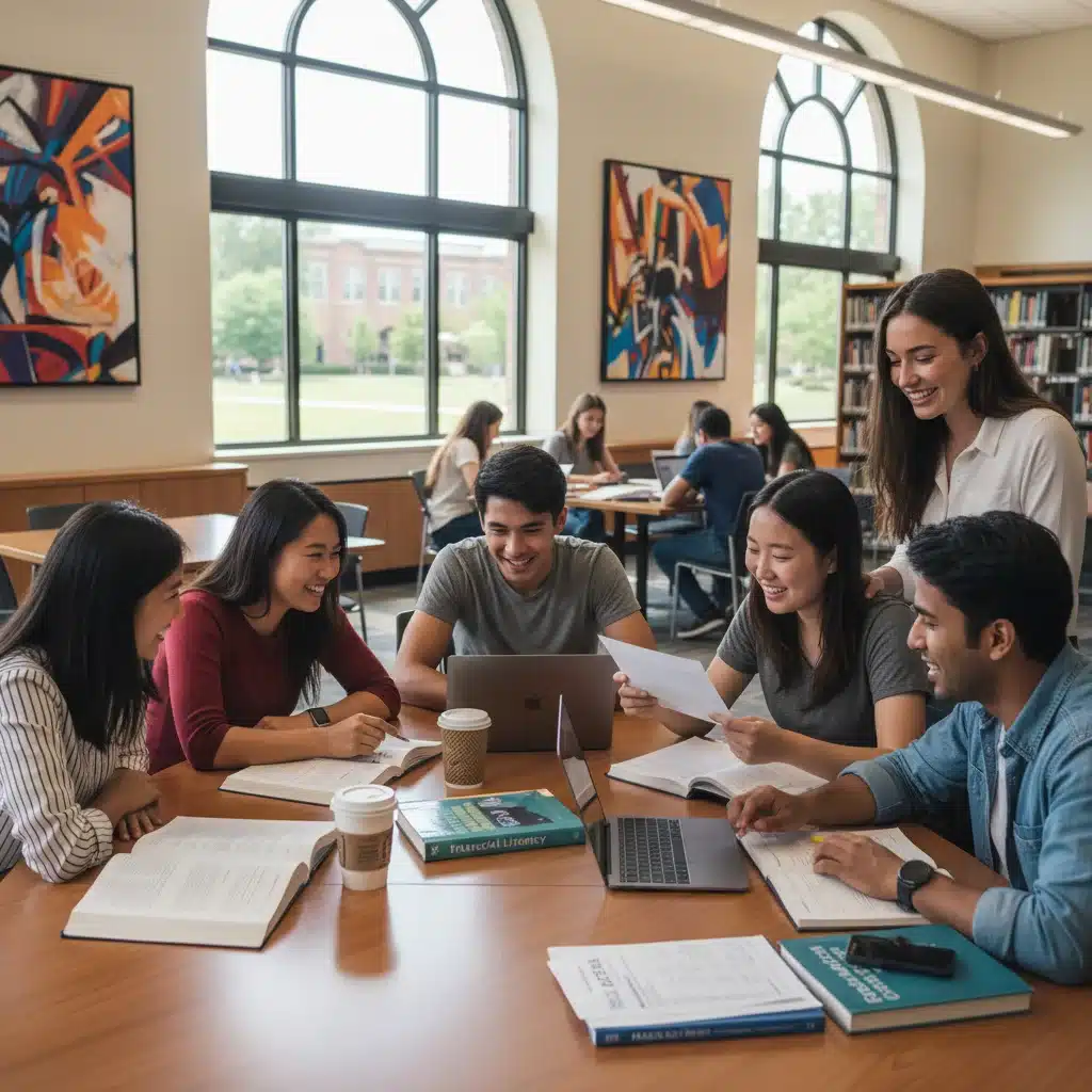 Diverse college students discussing financial aid strategies and FAFSA tips in a study group.