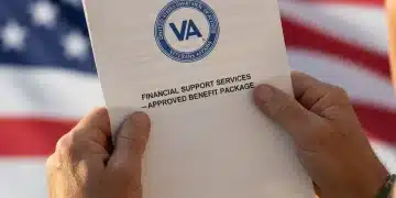 Veteran reviewing VA disability compensation documents, focusing on future benefits.