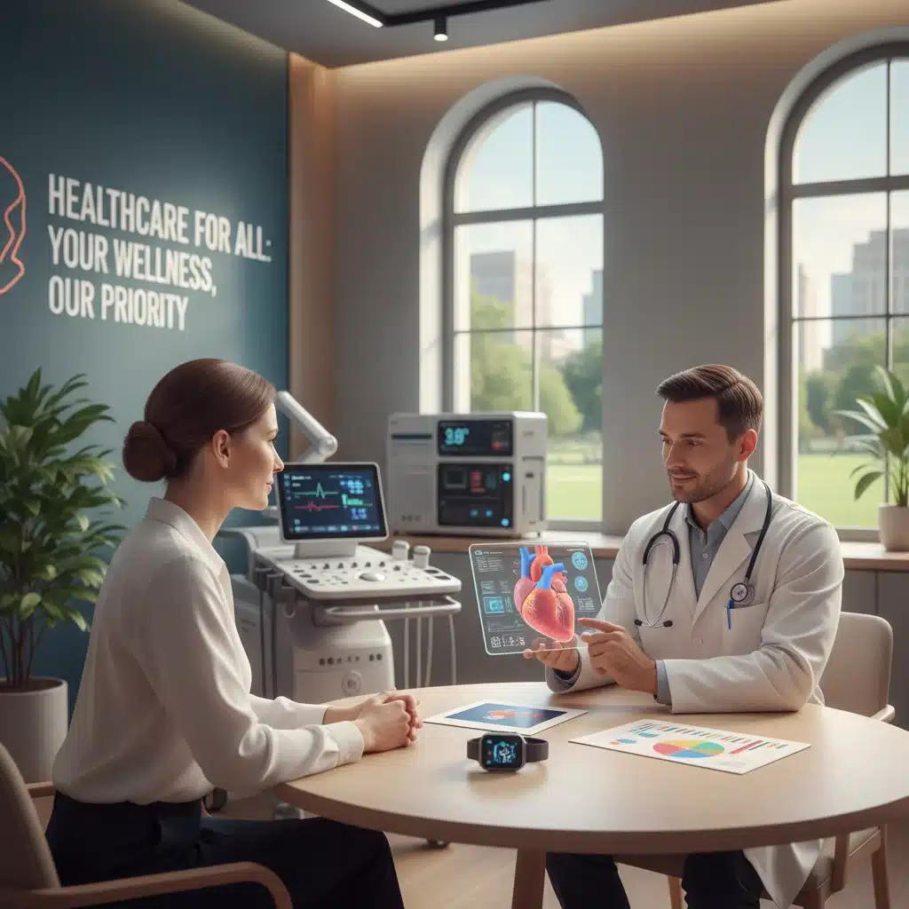 Doctor consulting patient in modern clinic, symbolizing quality healthcare access