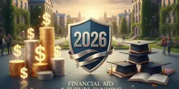 Illustration of FAFSA aid, money, and graduation caps for 2026 college planning.