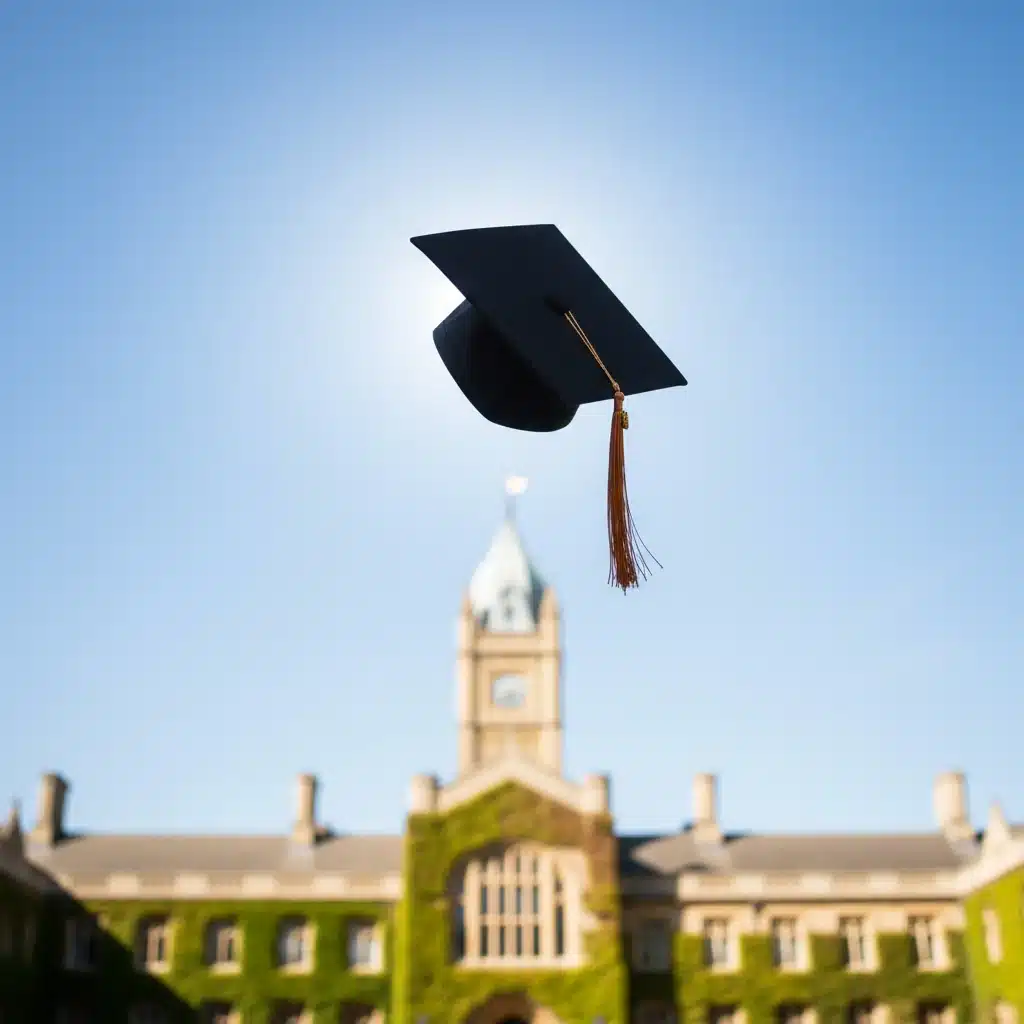 Graduation cap thrown in air, symbolizing academic achievement.