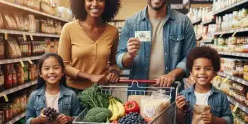 Family happily shopping for healthy groceries with WIC benefits