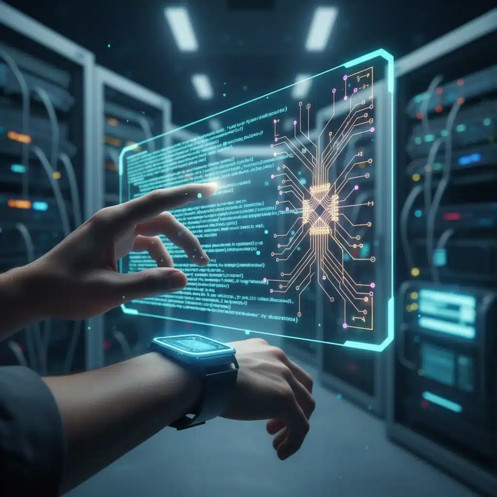 Hand interacting with holographic display of quantum-resistant encryption