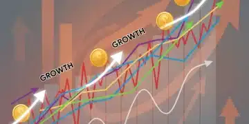 Illustration of a diversified investment portfolio growing steadily against a backdrop of economic indicators, symbolizing inflation-proofing.