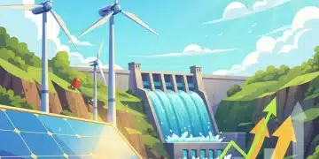 Diverse renewable energy landscape with solar, wind, and hydro, symbolizing profitable green investments.