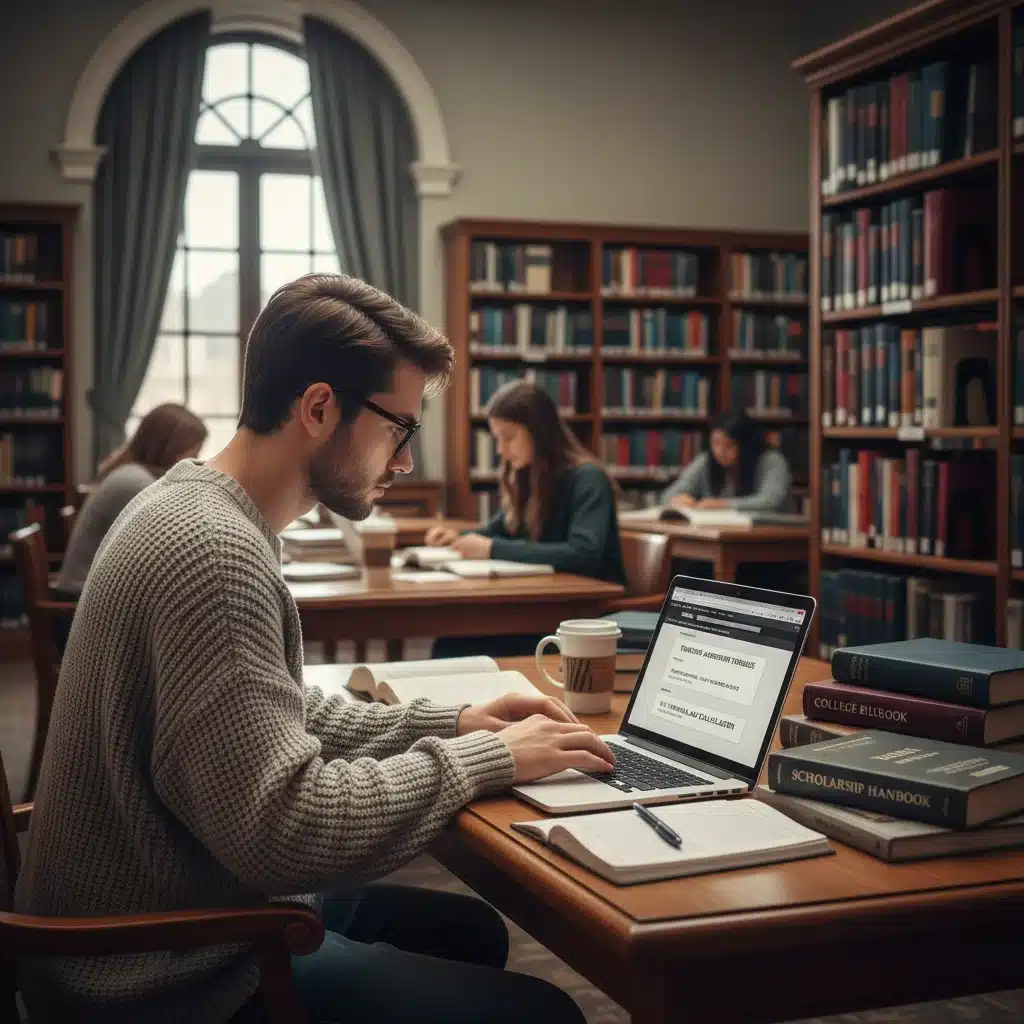 Student researching financial aid and academic planning for university